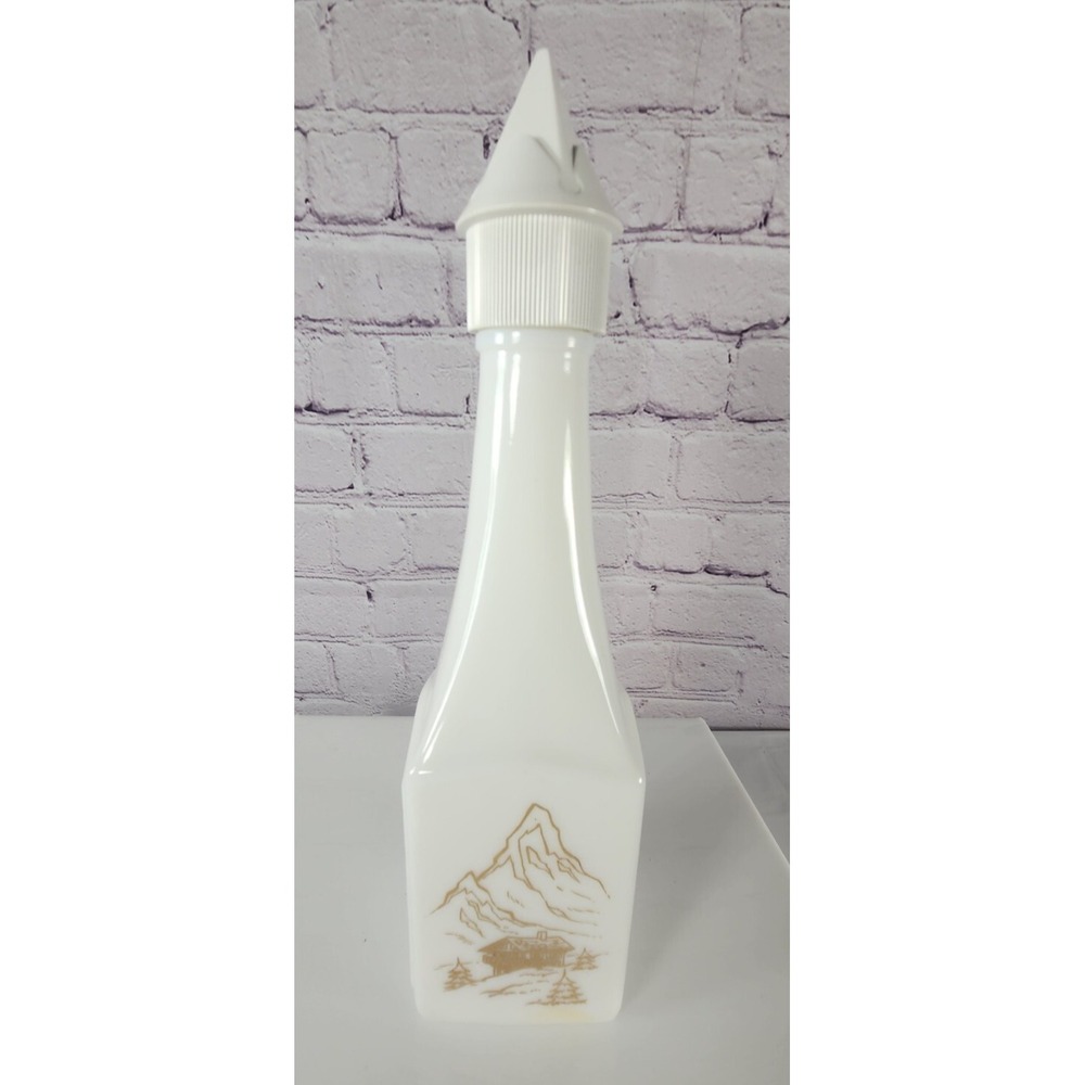 VINTAGE VANDERMINT WHITE MILK GLASS‎ DECANTER NETHERLANDS ALPS MOUNTAINS